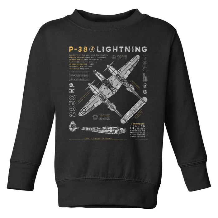 P38 Lightning Vintage P38 Fighter Aircraft Ww2 Aviation Toddler Sweatshirt