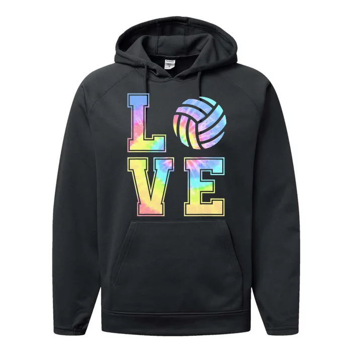 Peace Love Volleyball Tie Dye Cute Volleyball Lovers Performance Fleece Hoodie