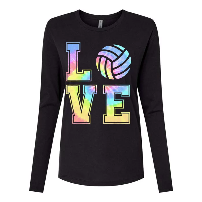 Peace Love Volleyball Tie Dye Cute Volleyball Lovers Womens Cotton Relaxed Long Sleeve T-Shirt