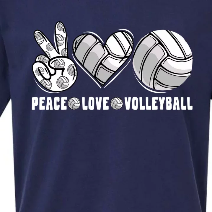 Peace Love Volleyball Funny Mommy Dad Son Daughter Gift Sueded Cloud Jersey T-Shirt