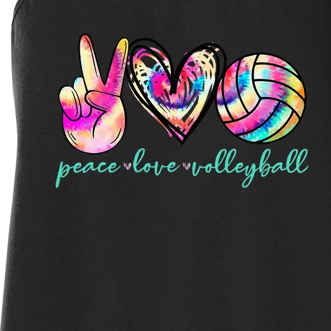 Peace Love Volleyball Player Tie Dye Style Women Teen Women's Racerback Tank