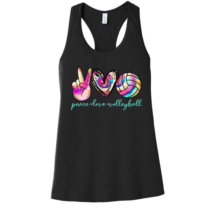 Peace Love Volleyball Player Tie Dye Style Women Teen Women's Racerback Tank