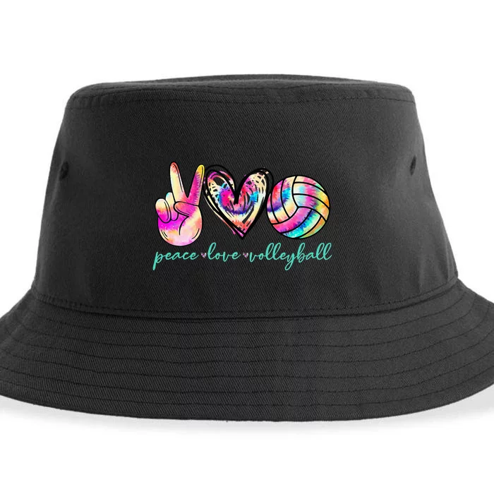 Peace Love Volleyball Player Tie Dye Style Women Teen Sustainable Bucket Hat