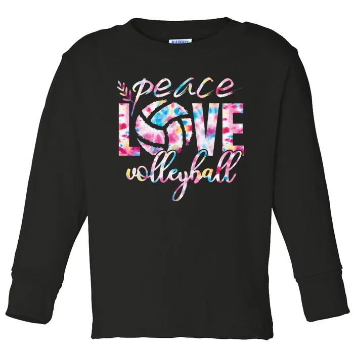 Peace Love Volleyball Player Groovy Tie Dye Womens Sports Toddler Long Sleeve Shirt