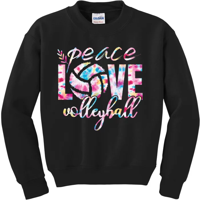 Peace Love Volleyball Player Groovy Tie Dye Womens Sports Kids Sweatshirt