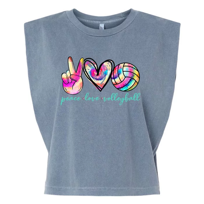 Peace Love Volleyball Player Tie Dye Style Women Teen Garment-Dyed Women's Muscle Tee