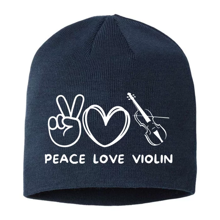 Peace Love Violin Retro Violin Lover Violin Player 8 1/2in Sustainable Knit Beanie