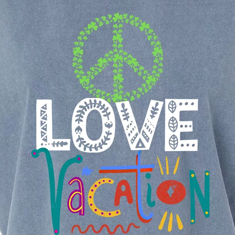 Peace Love Vacation Outfit Shamrock Lucky And Gift Garment-Dyed Women's Muscle Tee