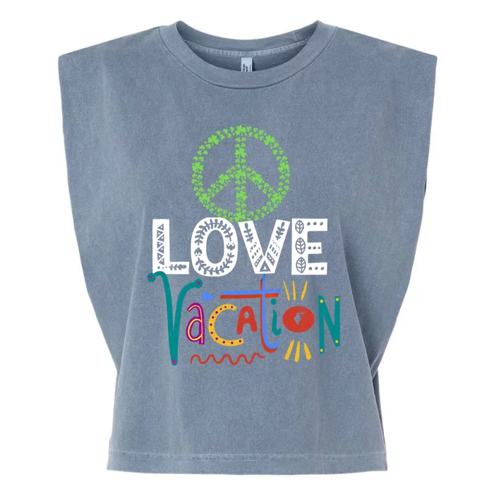 Peace Love Vacation Outfit Shamrock Lucky And Gift Garment-Dyed Women's Muscle Tee