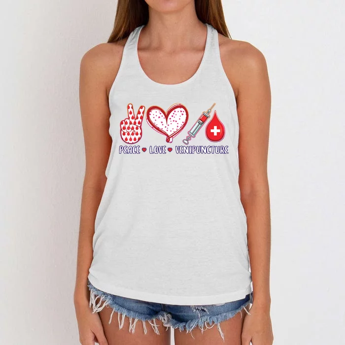 Peace Love Venipuncture Gifts For Men Women Phlebotomist Women's Knotted Racerback Tank