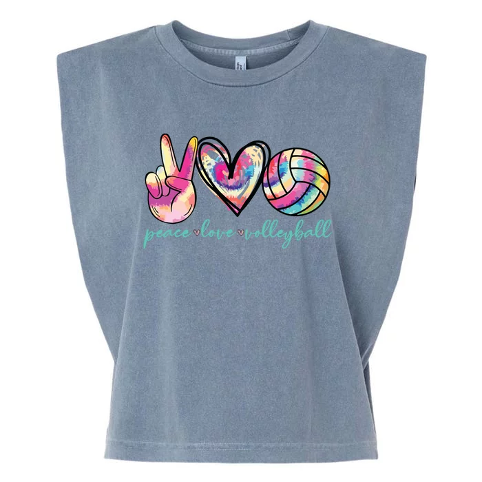 Peace Love Volleyball Player Tie Dye Style Teen Garment-Dyed Women's Muscle Tee