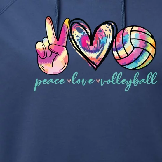 Peace Love Volleyball Player Tie Dye Style Teen Performance Fleece Hoodie