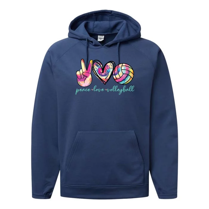 Peace Love Volleyball Player Tie Dye Style Teen Performance Fleece Hoodie