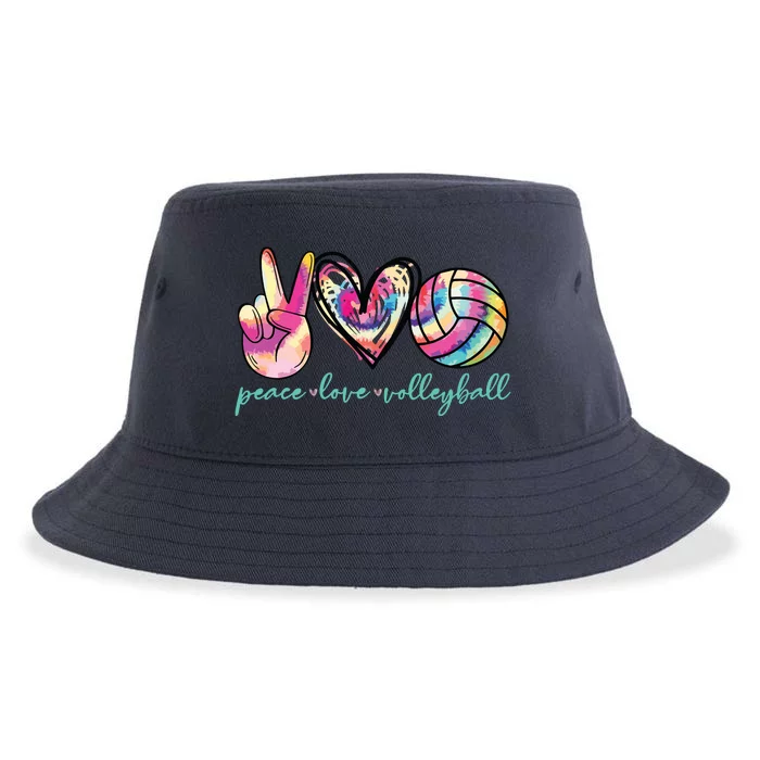 Peace Love Volleyball Player Tie Dye Style Teen Sustainable Bucket Hat