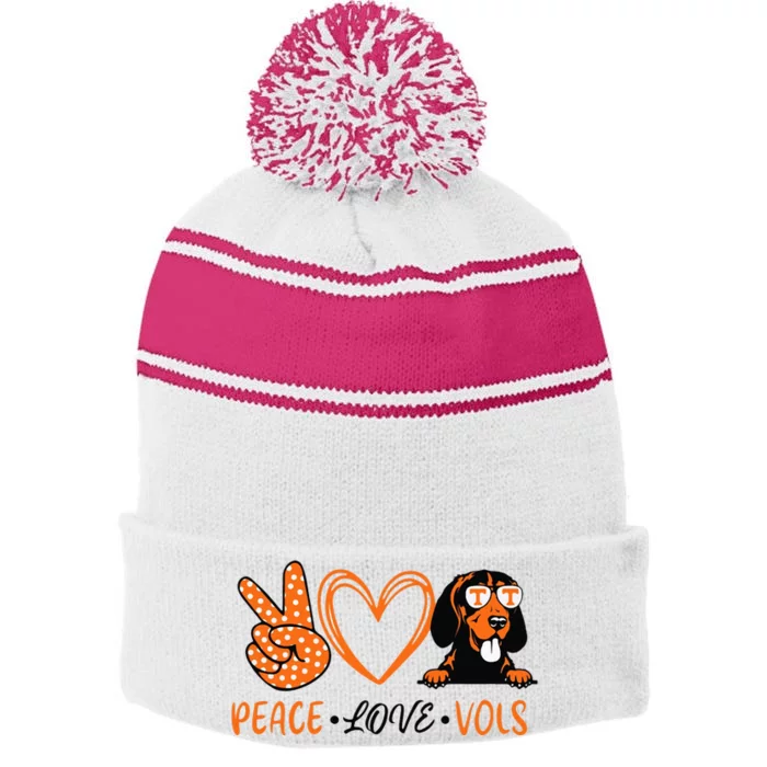 Peace Love Vols Stripe Pom Pom Beanie