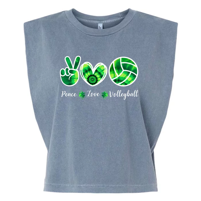 Peace Love Volleyball Player Tie Dye St Patrick's Day Gift Garment-Dyed Women's Muscle Tee