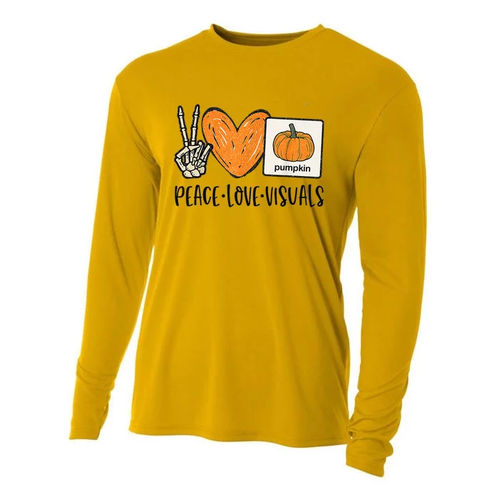 Peace Love Visuals Sped Teacher Pumpkin Skeleton Halloween Gift Cooling Performance Long Sleeve Crew