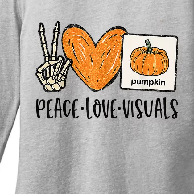 Peace Love Visuals Sped Teacher Pumpkin Skeleton Halloween Gift Womens CVC Long Sleeve Shirt