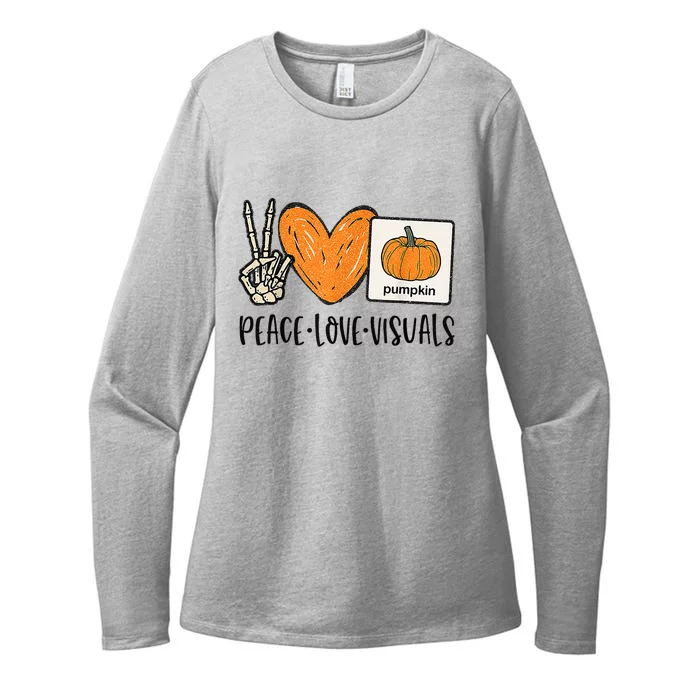 Peace Love Visuals Sped Teacher Pumpkin Skeleton Halloween Gift Womens CVC Long Sleeve Shirt