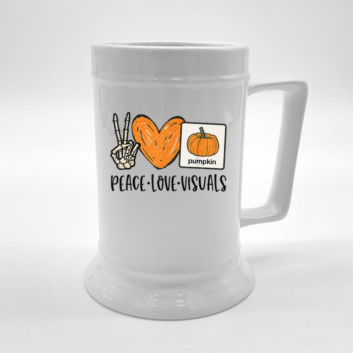 Peace Love Visuals Sped Teacher Pumpkin Skeleton Halloween Gift Front & Back Beer Stein