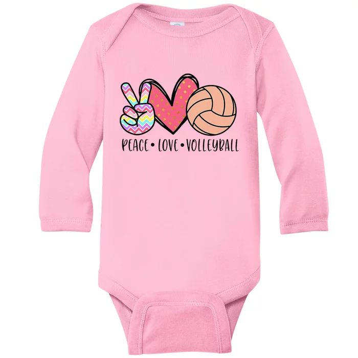 Peace Love Volleyball Cute Design Baby Long Sleeve Bodysuit