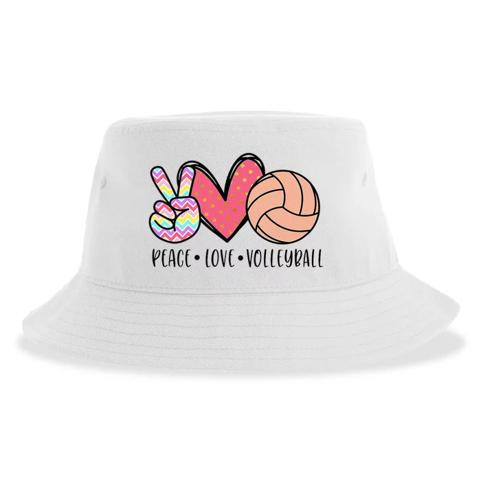 Peace Love Volleyball Cute Design Sustainable Bucket Hat