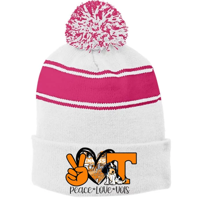 Peace Love Vols Stripe Pom Pom Beanie