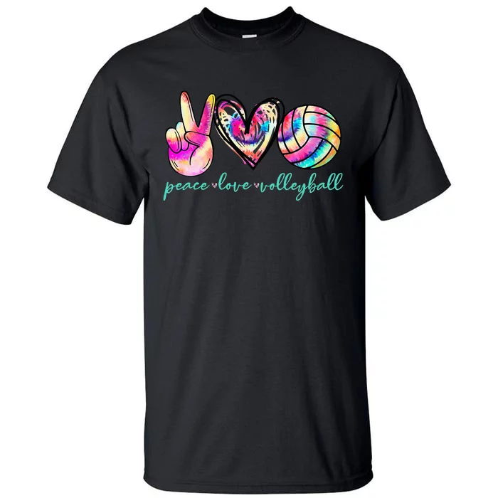 Peace Love Volleyball Player Tie Dye Style Women Teen Tall T-Shirt