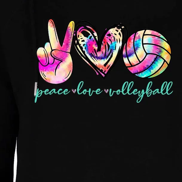 Peace Love Volleyball Player Tie Dye Style Women Teen Womens Funnel Neck Pullover Hood