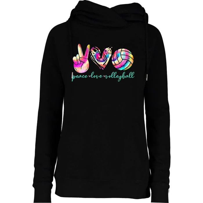 Peace Love Volleyball Player Tie Dye Style Women Teen Womens Funnel Neck Pullover Hood