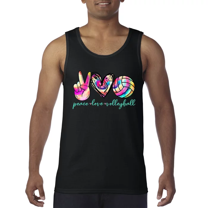 Peace Love Volleyball Player Tie Dye Style Women Teen Tank Top