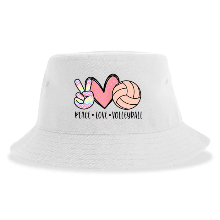 Peace Love Volleyball Cute Design For Women Teen Girls TShirt Sustainable Bucket Hat