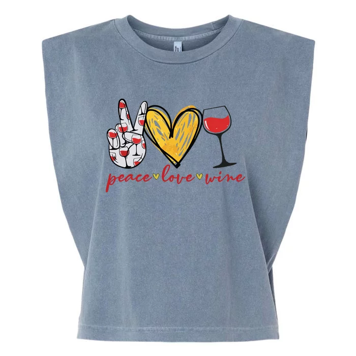 Peace Love Wine Funny Wine Lover Drinking Team Oktoberfest Garment-Dyed Women's Muscle Tee