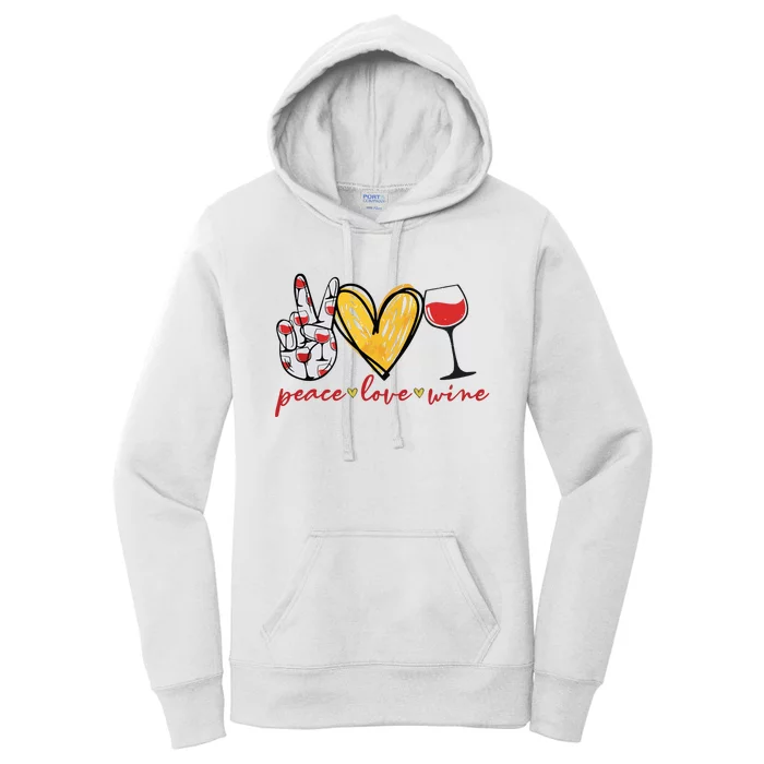 Peace Love Wine Funny Wine Lover Drinking Team Oktoberfest Women's Pullover Hoodie