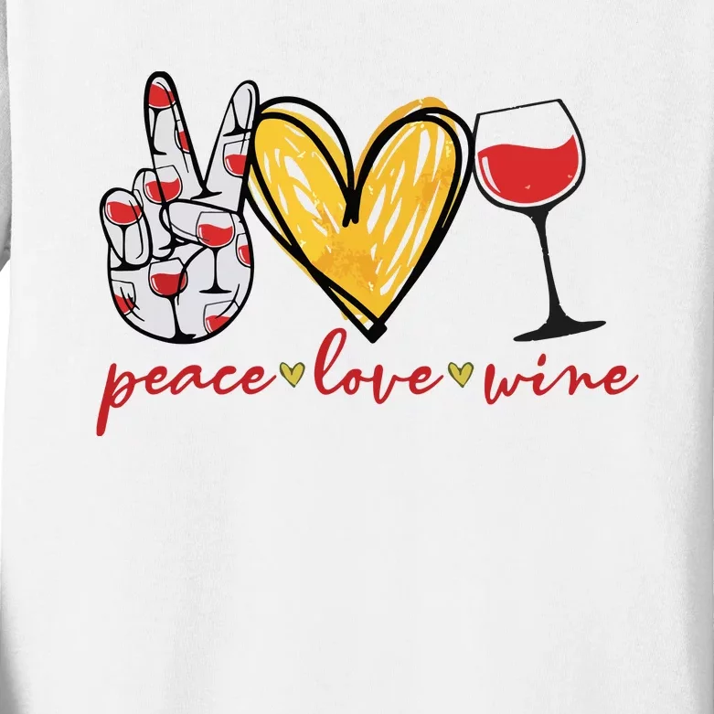 Peace Love Wine Funny Wine Lover Drinking Team Oktoberfest Kids Long Sleeve Shirt