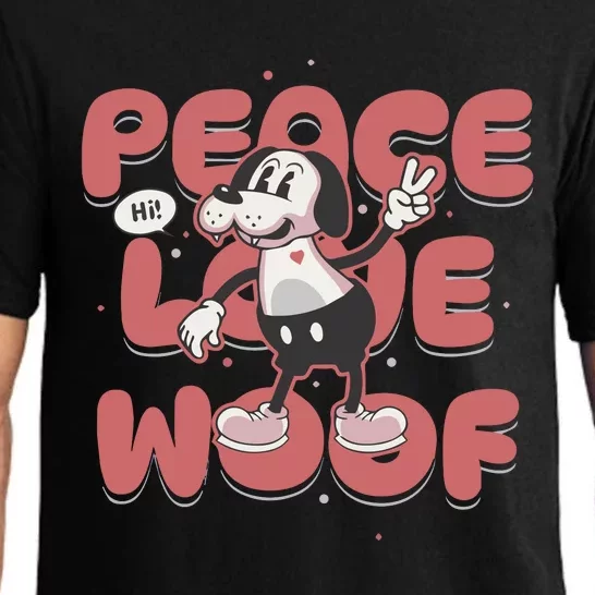 Peace Love Woof Funny Dog Lover Cute Cartoon Dog Pajama Set