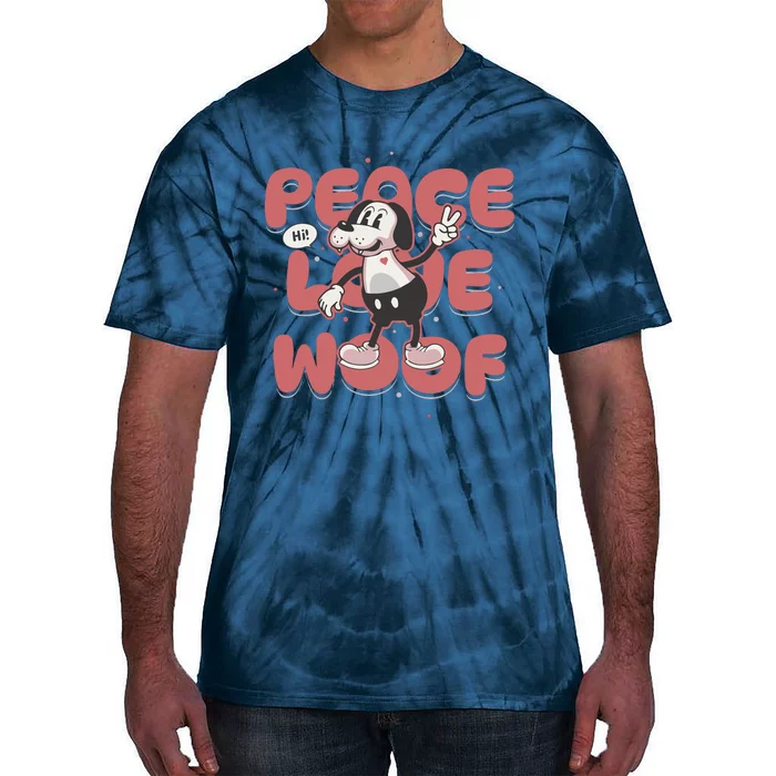 Peace Love Woof Funny Dog Lover Cute Cartoon Dog Tie-Dye T-Shirt