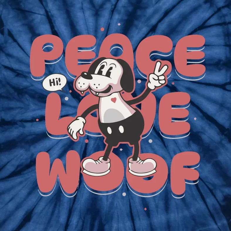 Peace Love Woof Funny Dog Lover Cute Cartoon Dog Tie-Dye T-Shirt