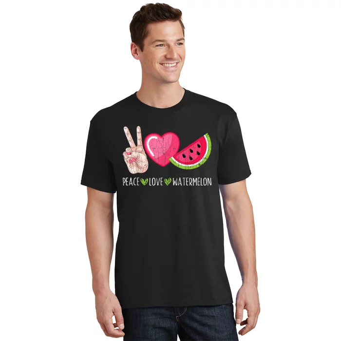 Peace Love Watermelon Funny Summer Fruit Lover Graphic T-Shirt