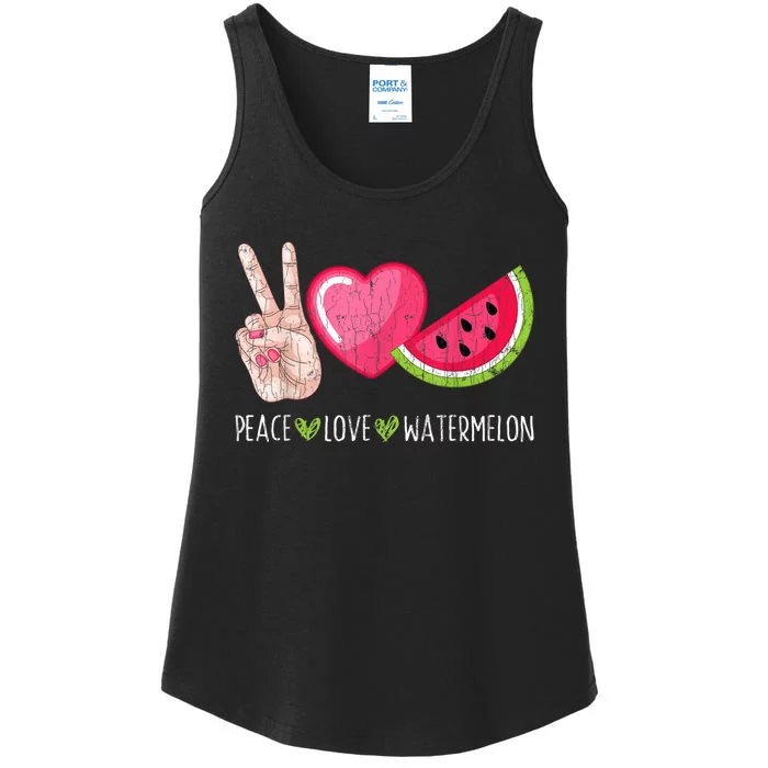 Peace Love Watermelon Funny Summer Fruit Lover Graphic Ladies Essential Tank