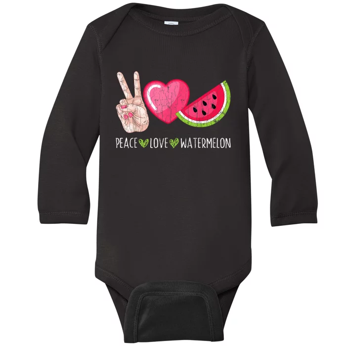 Peace Love Watermelon Funny Summer Fruit Lover Graphic Baby Long Sleeve Bodysuit