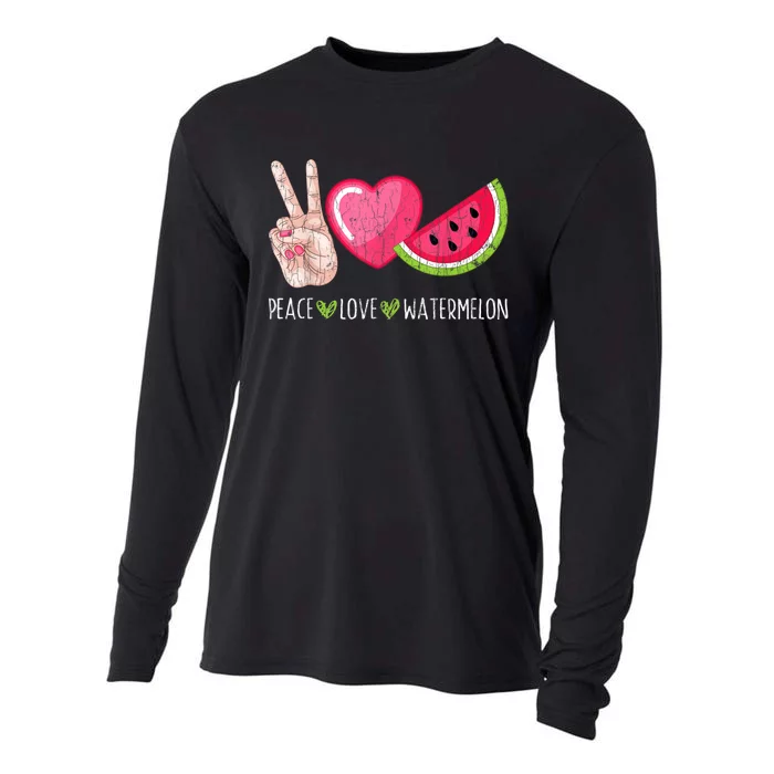 Peace Love Watermelon Funny Summer Fruit Lover Graphic Cooling Performance Long Sleeve Crew