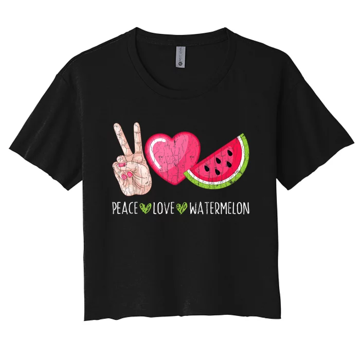 Peace Love Watermelon Funny Summer Fruit Lover Graphic Women's Crop Top Tee