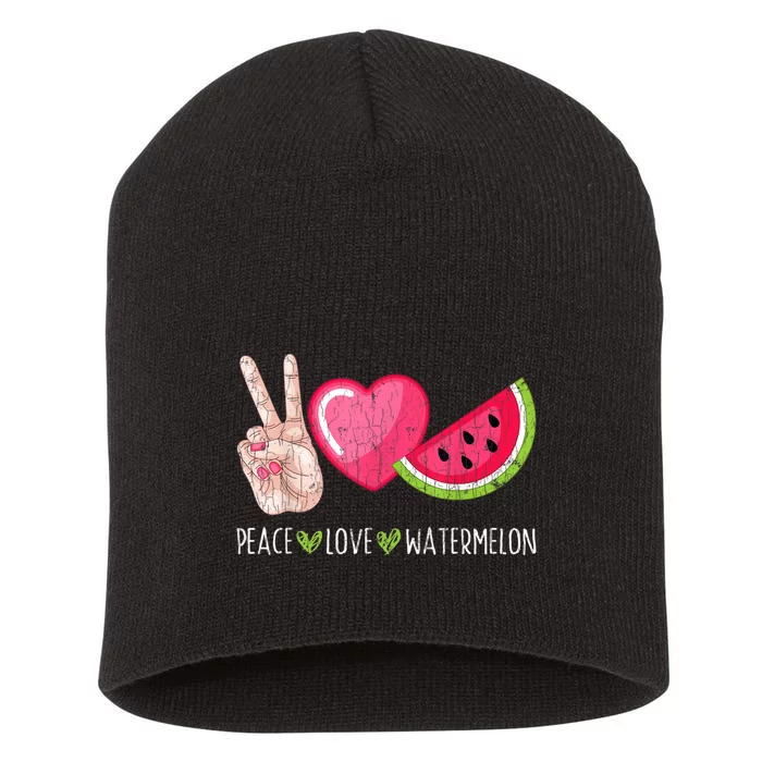 Peace Love Watermelon Funny Summer Fruit Lover Graphic Short Acrylic Beanie