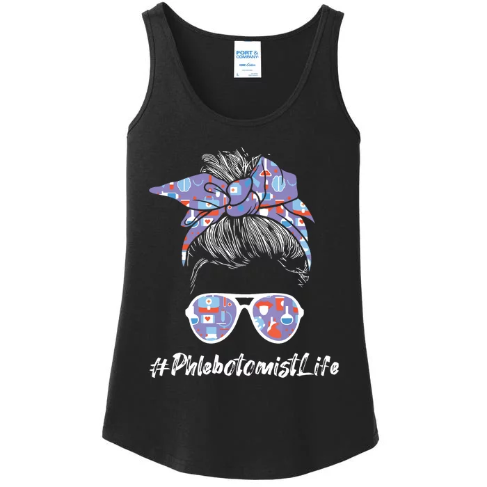 Phlebotomist Life Woman Messy Hair Phlebotomy Technician Ladies Essential Tank