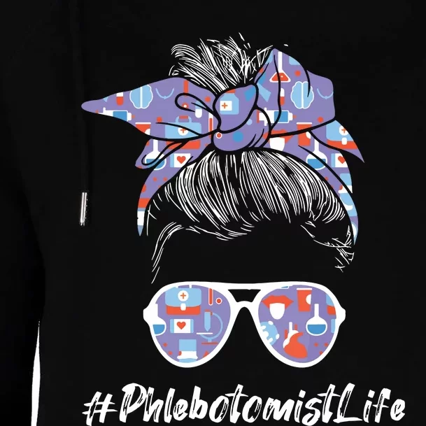 Phlebotomist Life Woman Messy Hair Phlebotomy Technician Womens Funnel Neck Pullover Hood