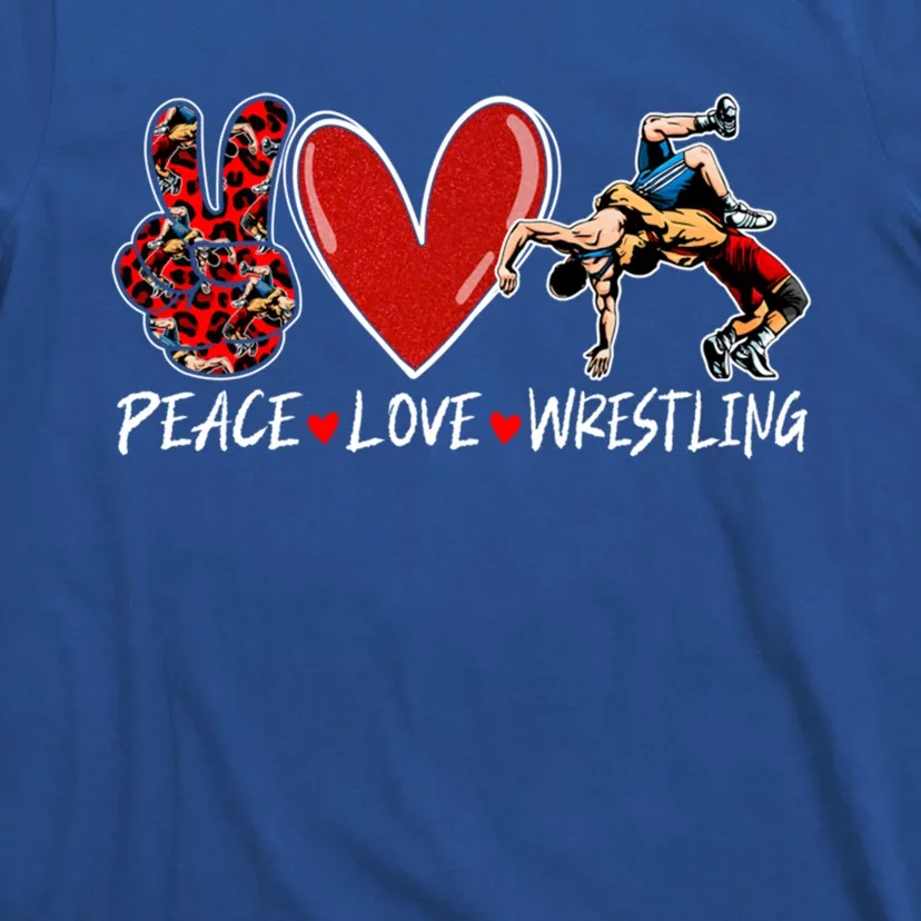 Peace Love Wrestling Game Day Outfit Leopard Mothers Day Great Gift T-Shirt