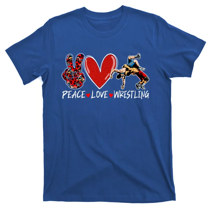 Peace Love Wrestling Game Day Outfit Leopard Mothers Day Great Gift T-Shirt