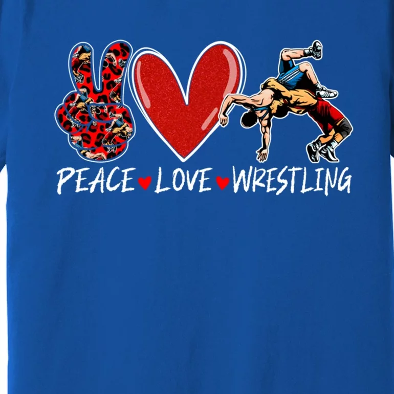 Peace Love Wrestling Game Day Outfit Leopard Mothers Day Great Gift Premium T-Shirt