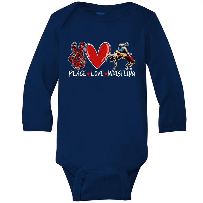 Peace Love Wrestling Game Day Outfit Leopard Mothers Day Great Gift Baby Long Sleeve Bodysuit